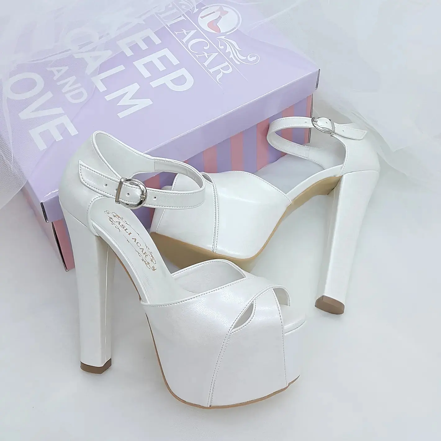 High Thick Heeled Pearl White Comfortable Bridal Shoes Wedding Shoes ...