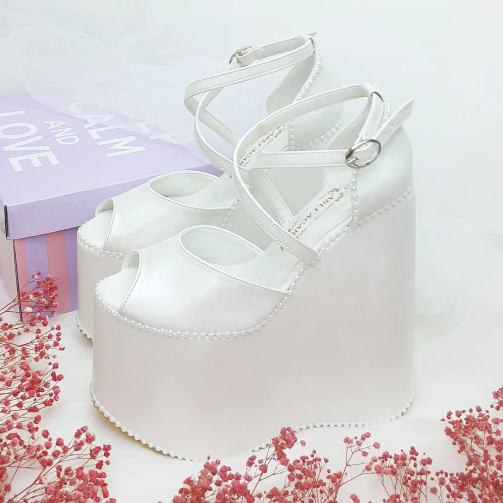 Very Comfortable 18 Cm High Wedge Heel Model Wedding Shoes for Brides